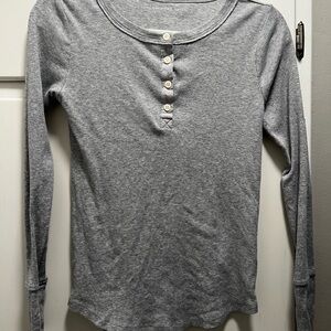 Women's Gray Long Sleeve Henley Top